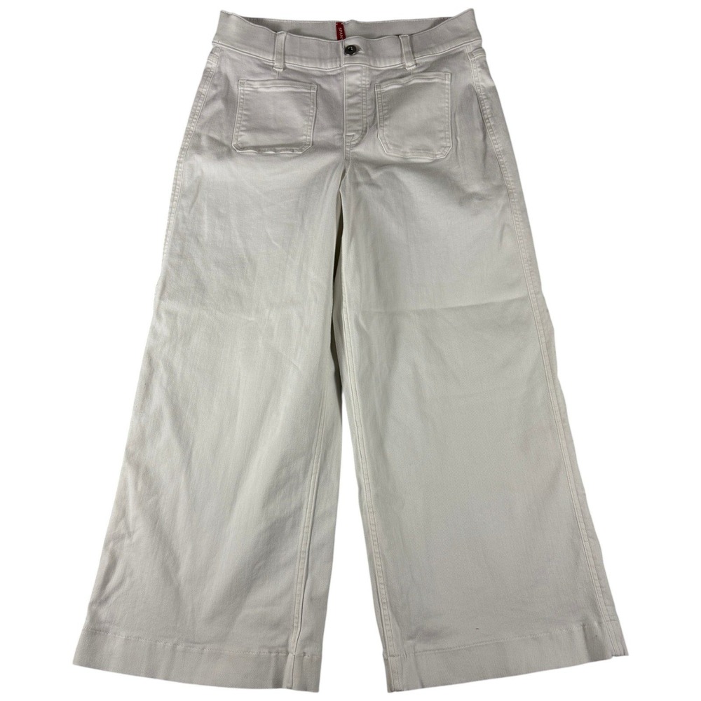 Spanx Wide Leg Crop Pants Womens Large White Relaxed Premium Stretch Flare BoHo